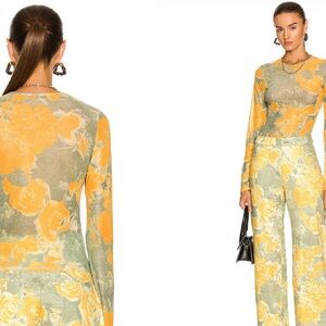 Miaou Yellow & Sage Floral Mesh top XL